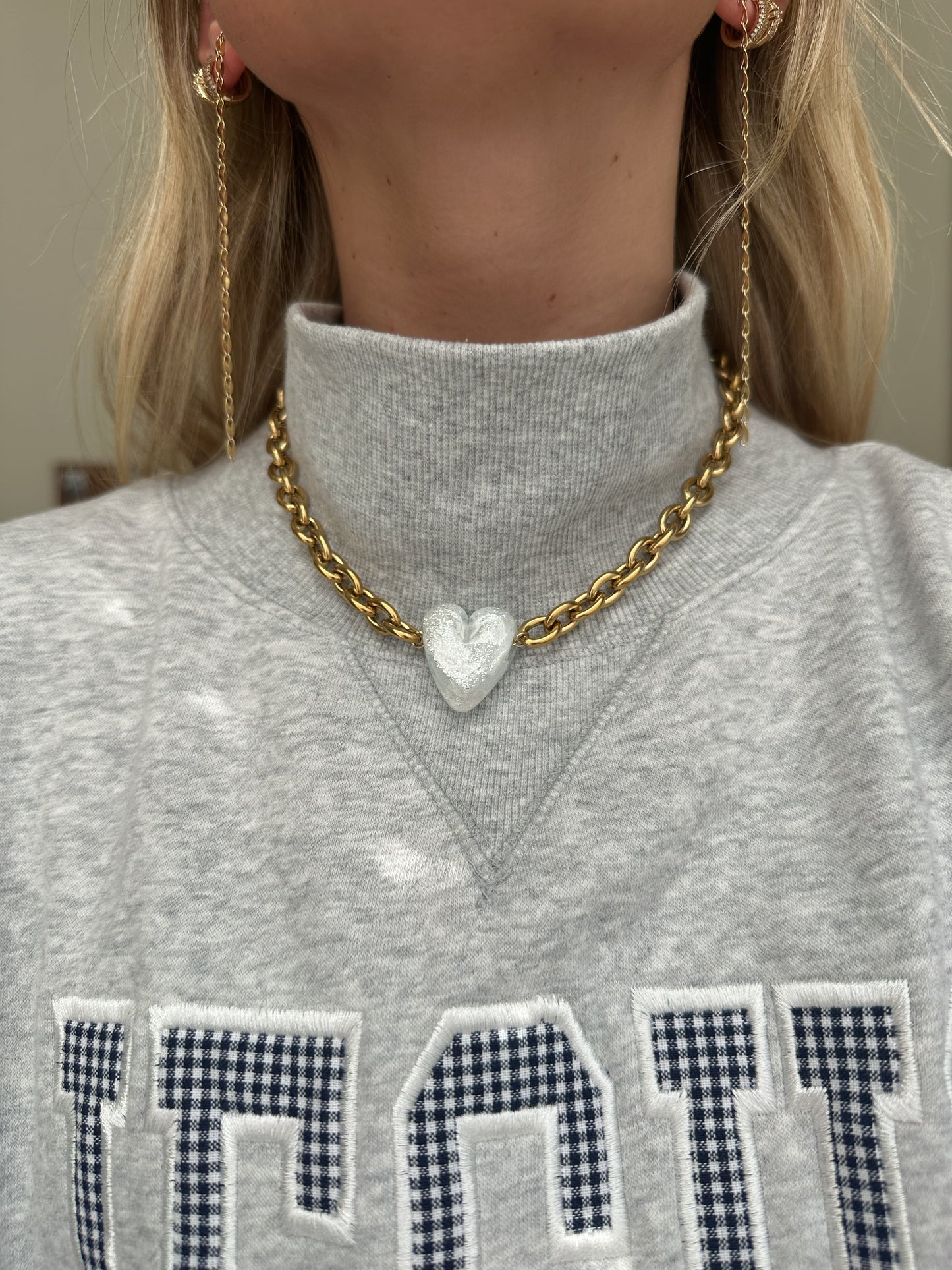 White Glass Heart Necklace