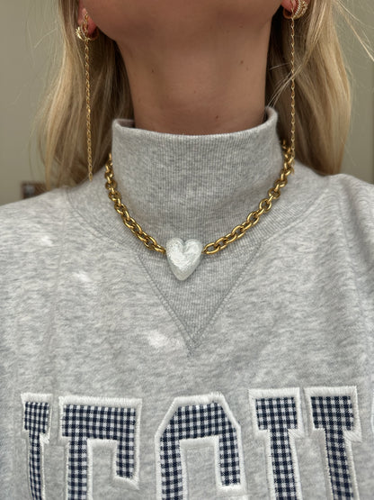 White Glass Heart Necklace