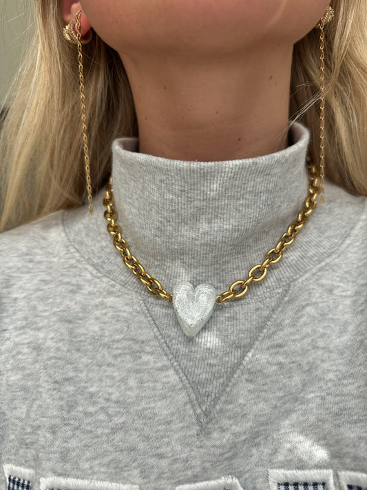 White Glass Heart Necklace